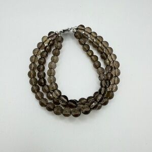 NWOT 6mm FACETED SMOKY QUARTZ, three strand bracelet with 925 clasp!